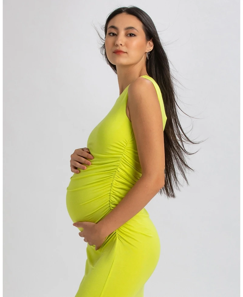 Pietro Brunelli Maternity Sleeveless Side-Ruched Blossom Maxi Split Dress