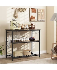 3-Shelf Kitchen Island with Wine Glass Holders and 10 Hooks – Versatile Storage Cart with Built-In Wine Glass and Hook Storage