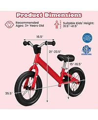 12 Inch Toddler Balance Bike with Height Adjustable Handlebar and Seat