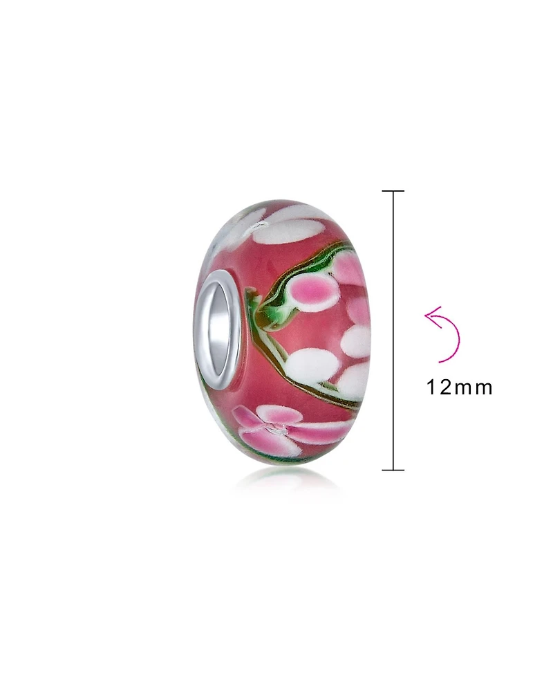 Bling Jewelry Set of 4 Pink Red Floral Hibiscus Glass Charm Bead Silver for European Bracelet