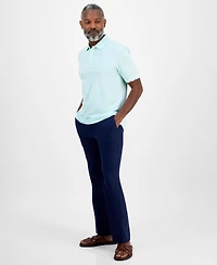 Club Room Men's Short Sleeve Printed-Trim Woven Performance Polo Shirt, Exclusively at Macy's