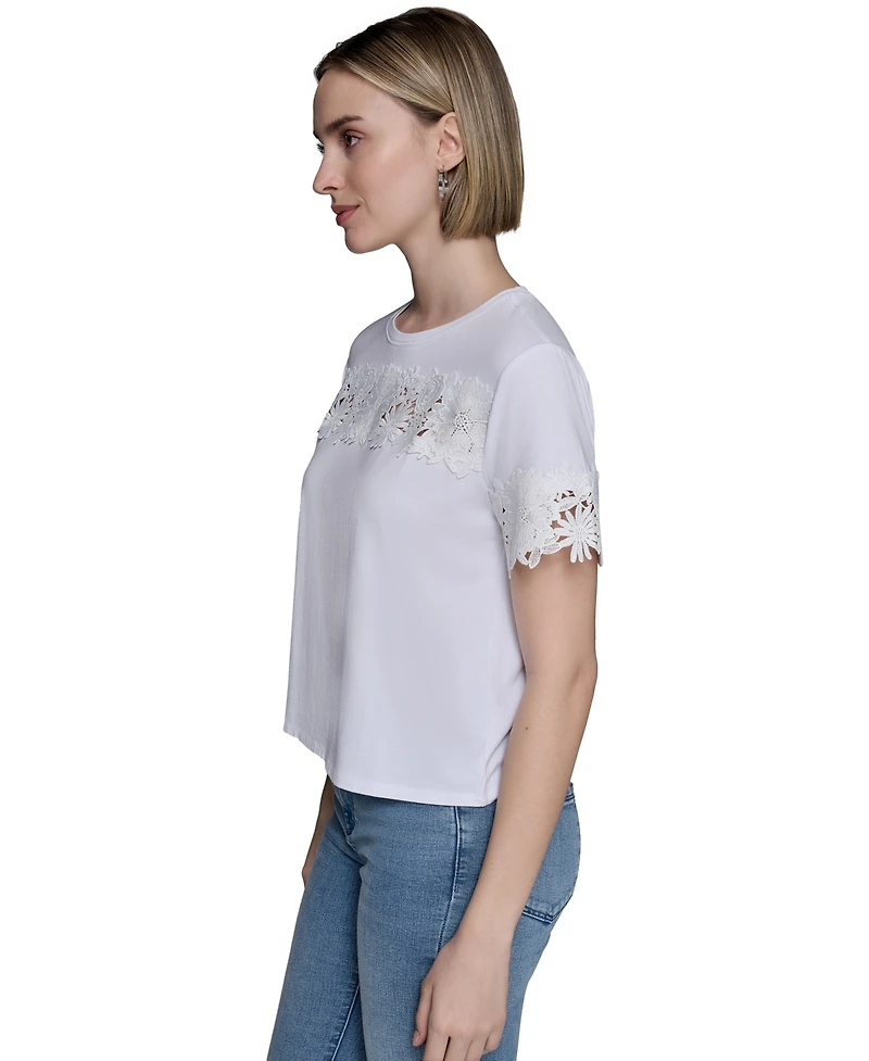 Karl Lagerfeld Paris Petite Short-Sleeve Cutout Knit Top