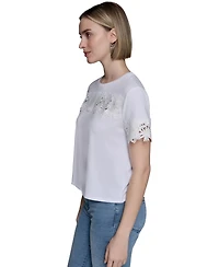 Karl Lagerfeld Paris Petite Short-Sleeve Cutout Knit Top