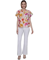 Karl Lagerfeld Paris Petite Floral-Print Flutter-Sleeve Top