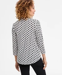 Jm Collection Women's Printed V-Neck 3/4-Sleeve Top, Exclusively at Macy's