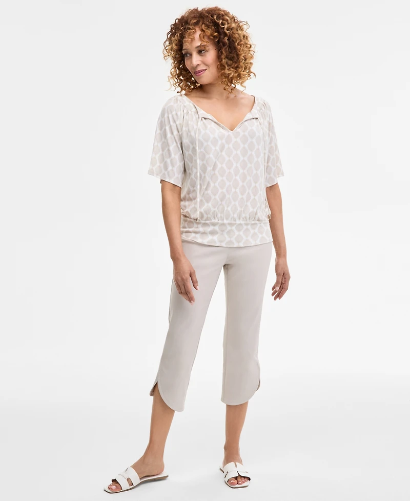 Jm Collection Petite Geo-Print Blouson Top, Exclusively at Macy's