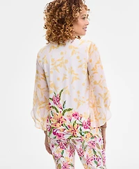 Jm Collection Women's Printed Embellished V-Neck Ruffle-Sleeve Top, Exclusively at Macy's