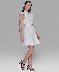 Karl Lagerfeld Paris Women's Flutter-Sleeve Belted Flounce-Hem Dress