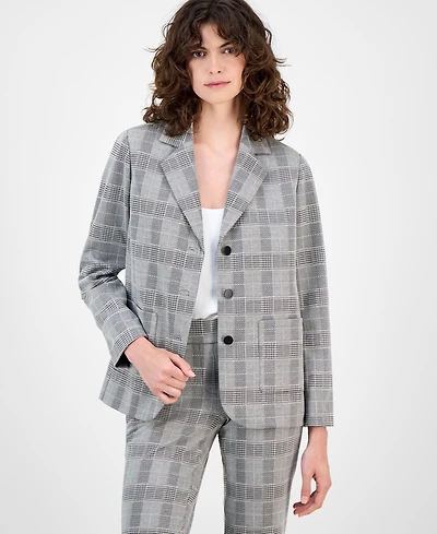 Anne Klein Women's Plaid Triple-Button Notched-Collar Blazer
