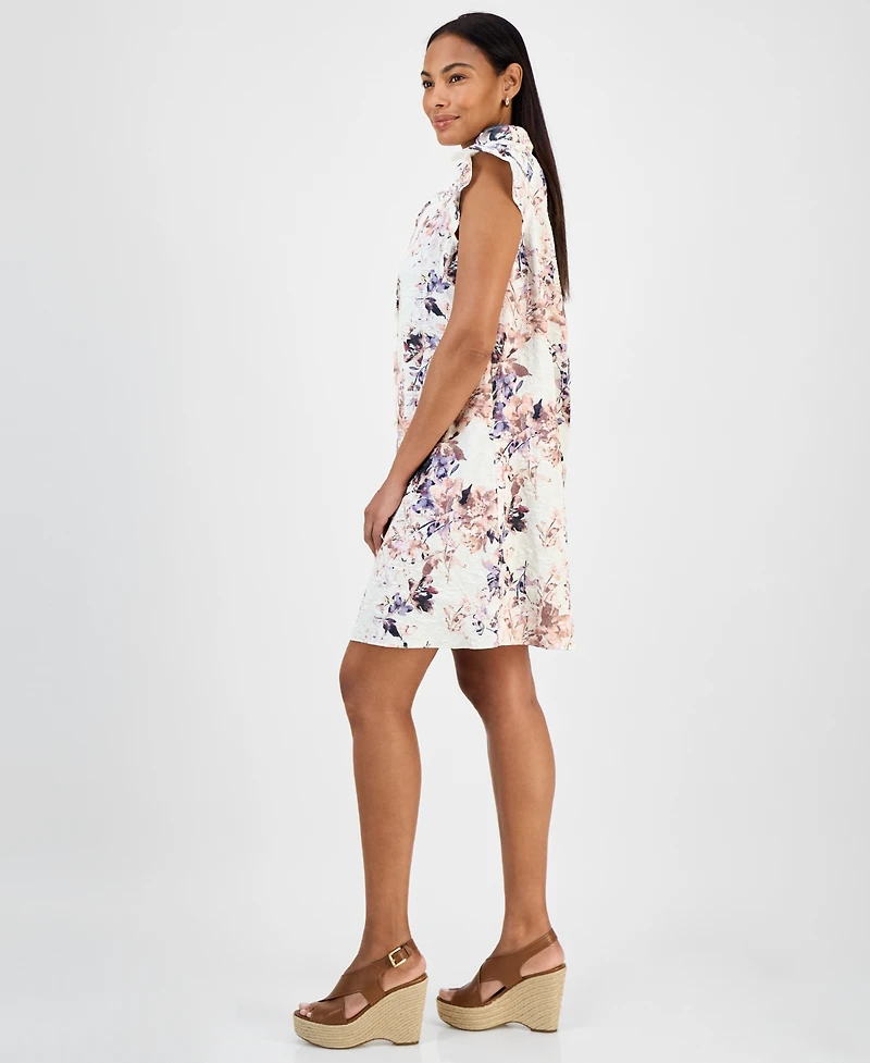 Robbie Bee Women's Printed Ruffle-Neck A-Line Dress