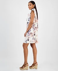 Robbie Bee Women's Printed Ruffle-Neck A-Line Dress