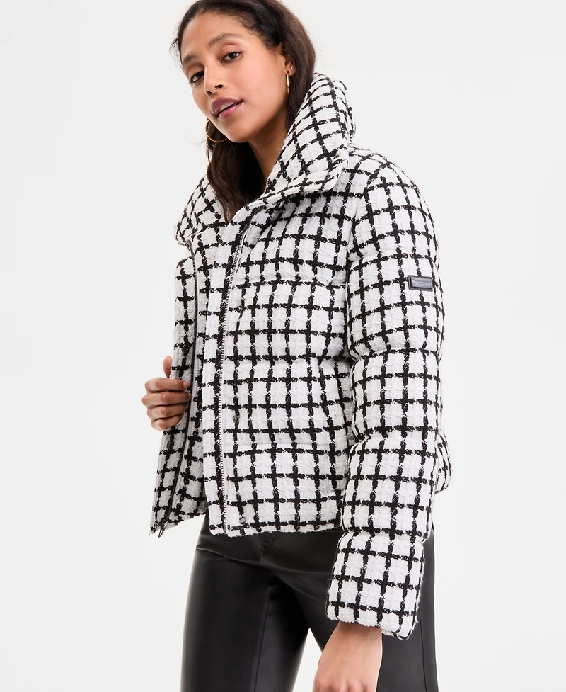 Bcbgmaxazria Women's Short Tweed Puffer Coat, Exclusively at Macy's