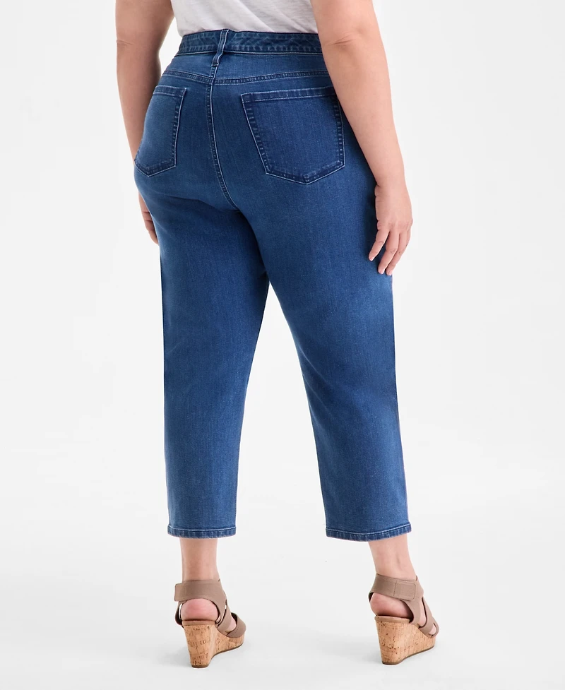 Style & Co Plus Eyelet Embroidered Cropped High Rise Straight Leg Jeans. Exclusively at Macy's