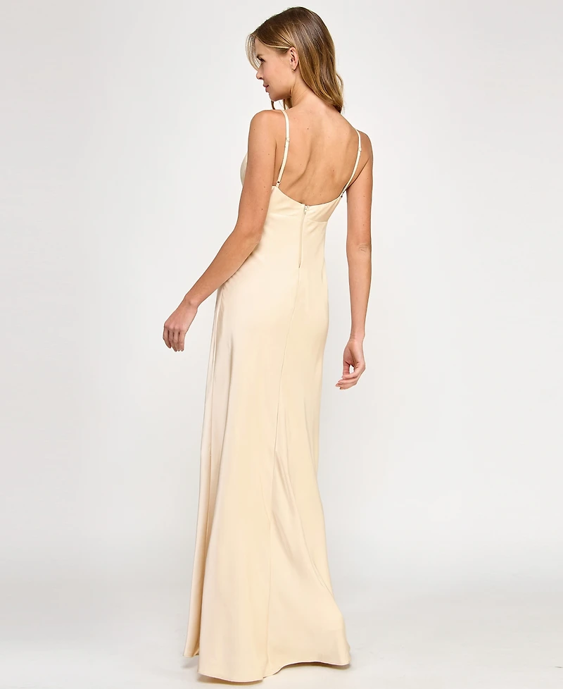 Seni & Cade Juniors' Satin Chain-Trim Long Dress