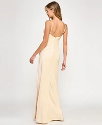 Seni & Cade Juniors' Satin Chain-Trim Long Dress