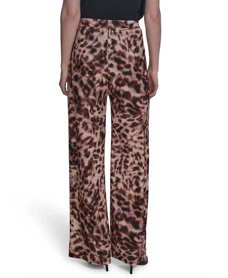 Halston Women's Printed Mid-Rise Wide-Leg Pull-On Pants