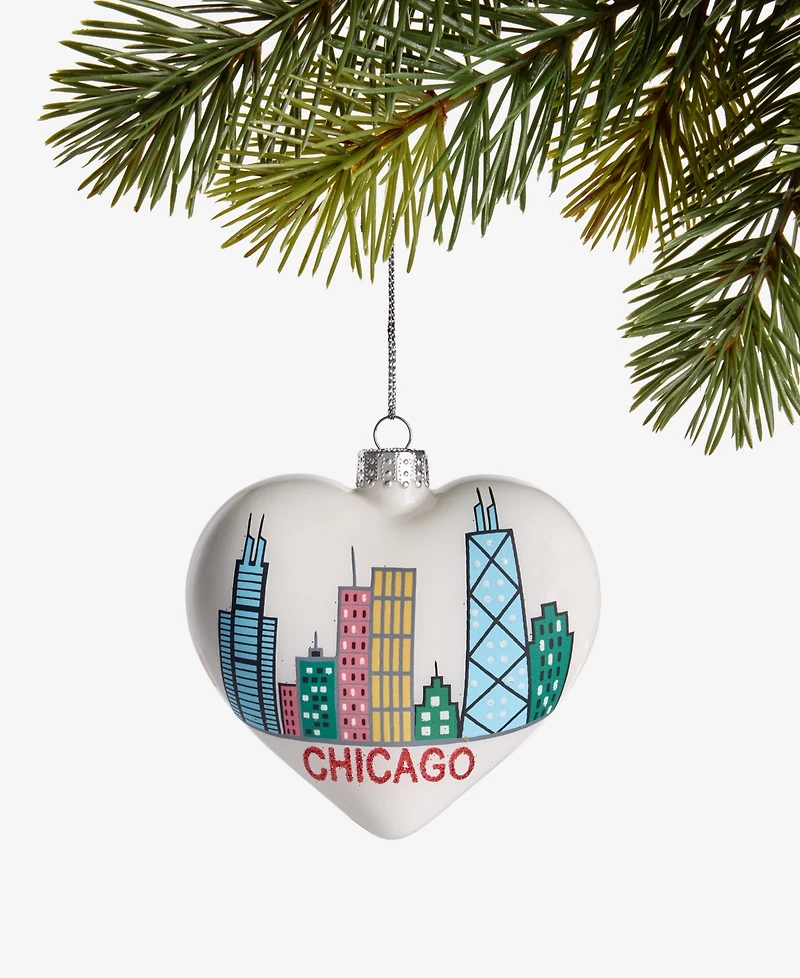 Holiday Lane Chicago Skyline Glass Heart Ornament, Macy's Exclusive