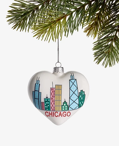Holiday Lane Chicago Skyline Glass Heart Ornament, Macy's Exclusive
