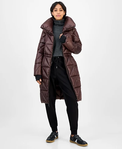 Bcbg Women's Quilted Thumbhole-Cuff Puffer Coat