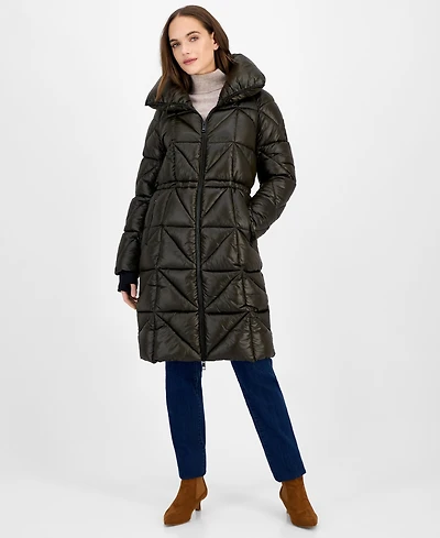 Bcbg Women's Quilted Thumbhole-Cuff Puffer Coat