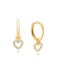 Tiny Blessings Children's 14K Gold Pave Heart Drop Classic 11mm Girls' Huggie Hoop Earrings