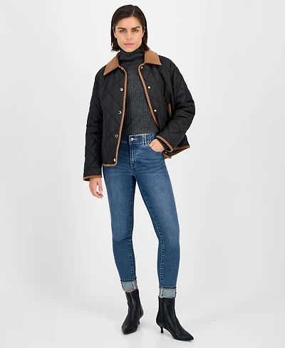 London Fog Women's Reversible Quilted Corduroy-Trim Coat