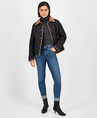 London Fog Women's Reversible Quilted Corduroy-Trim Coat