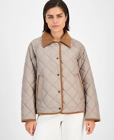 London Fog Women's Reversible Quilted Corduroy-Trim Coat