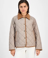 London Fog Women's Reversible Quilted Corduroy-Trim Coat