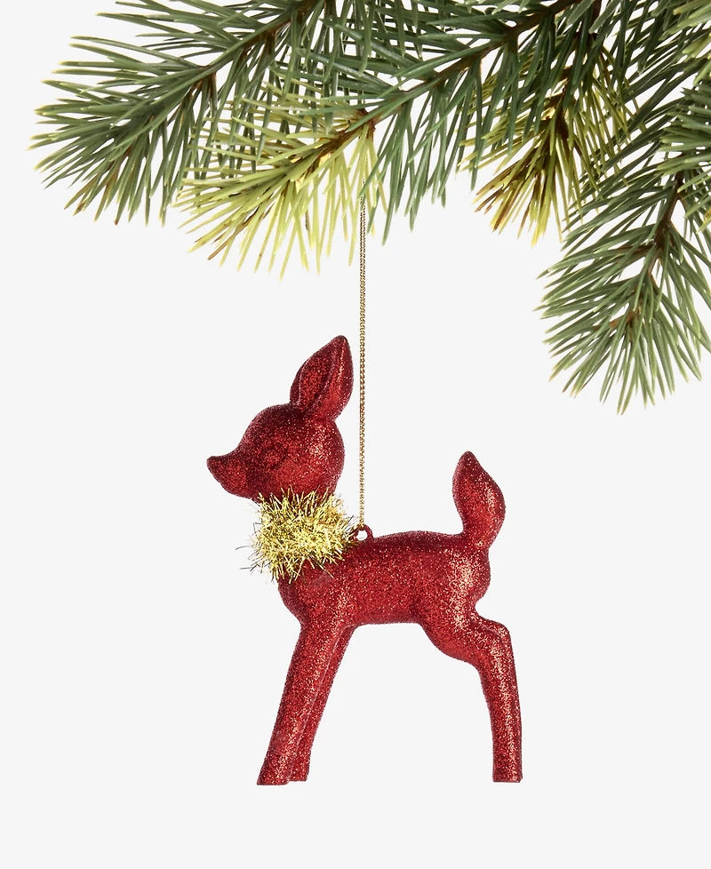 Holiday Lane Christmas Glitters Red Deer With Scarf Ornament, Macy's Exclusive