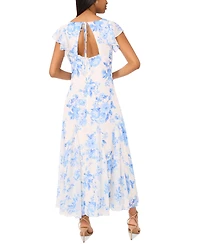 CeCe Women's Printed V-Neck Flutter-Sleeve Chiffon Dress