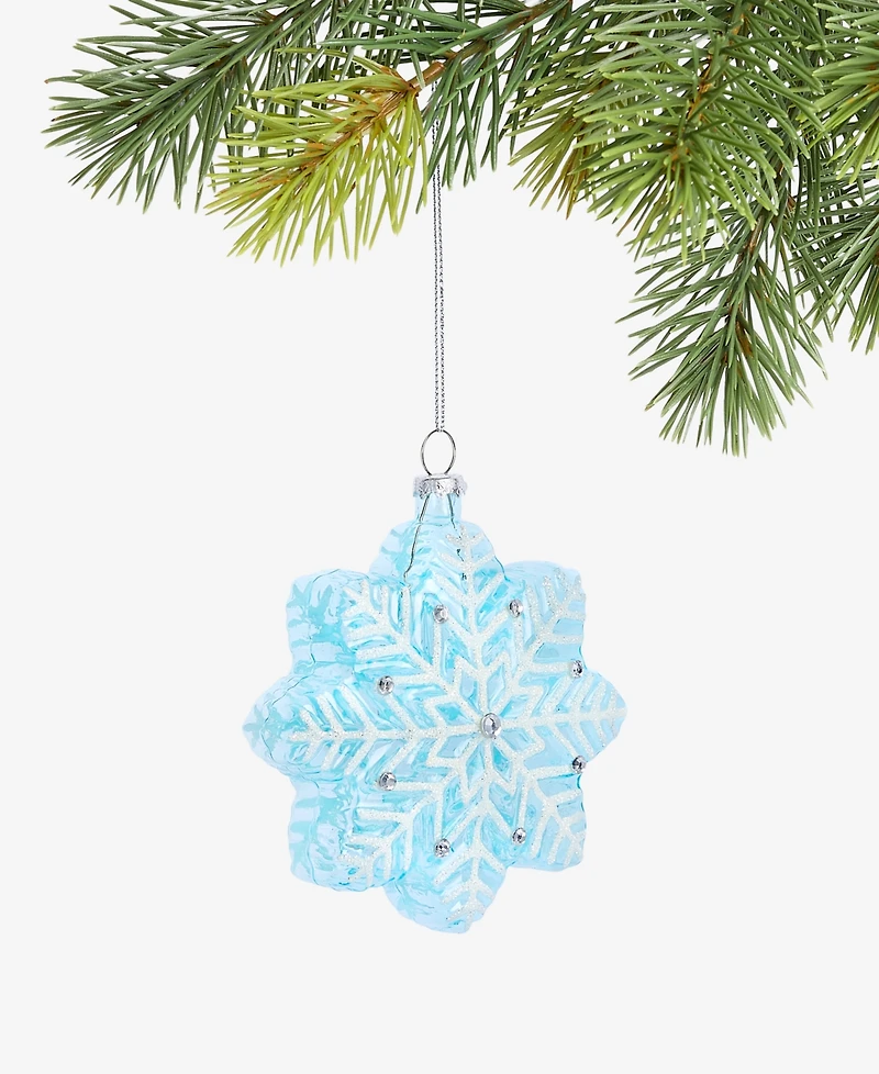 Holiday Lane Enchanted Emerald Blue Glass Snowflake Ornament, Macy's Exclusive