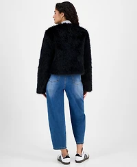 CeCe Women's Collarless Short Faux-Fur Coat