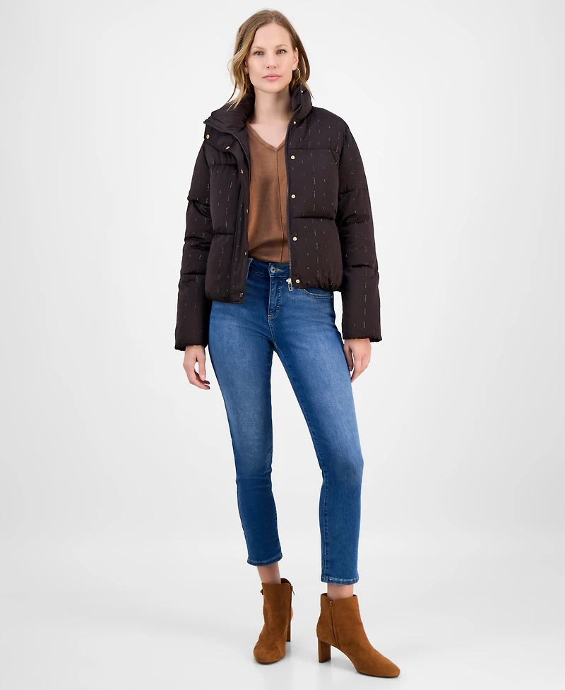 CeCe Women's Embellished Stand-Collar Puffer Jacket