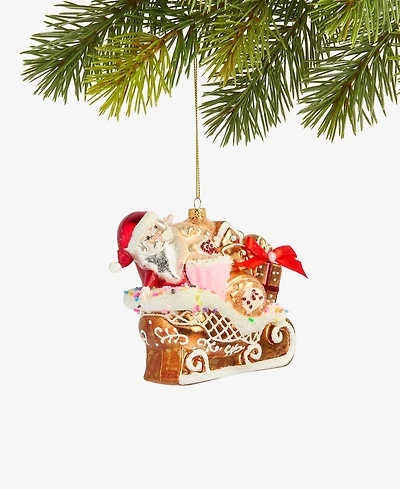 Holiday Lane Gingerbread Village Glass Santa's Sweet Sleigh Ornament, Macy's Exclusive