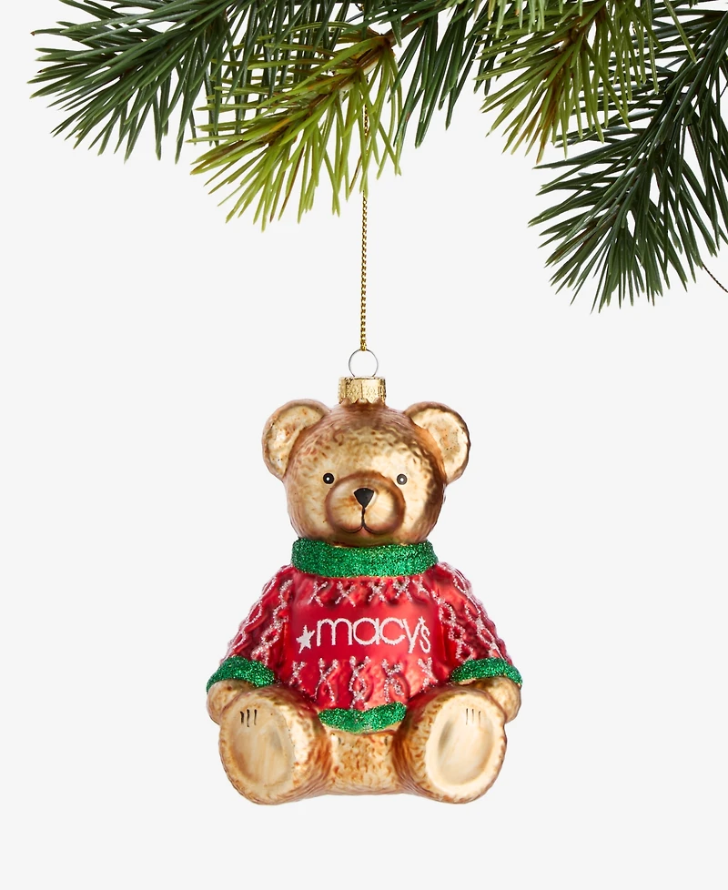 Holiday Lane Macy's Glass Glittered Bear Ornament, Macy's Exclusive