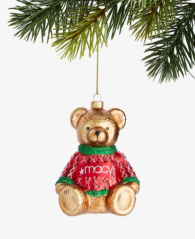 Holiday Lane Macy's Glass Glittered Bear Ornament, Macy's Exclusive