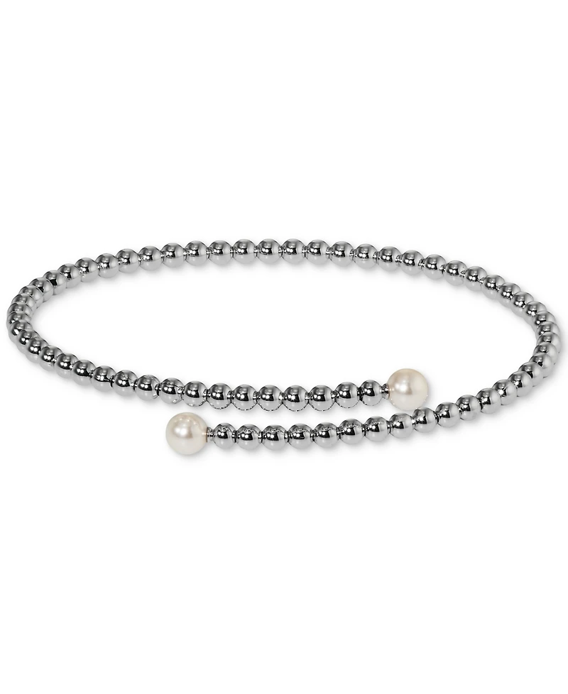 Eliot Danori Silver-Tone Imitation Pearl & Cubic Zirconia Maisie Bypass Bracelet, Exclusively at Macy's