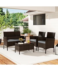 4 Pieces Patio Conversation Set, Patio Pe Rattan Outdoor Set w/