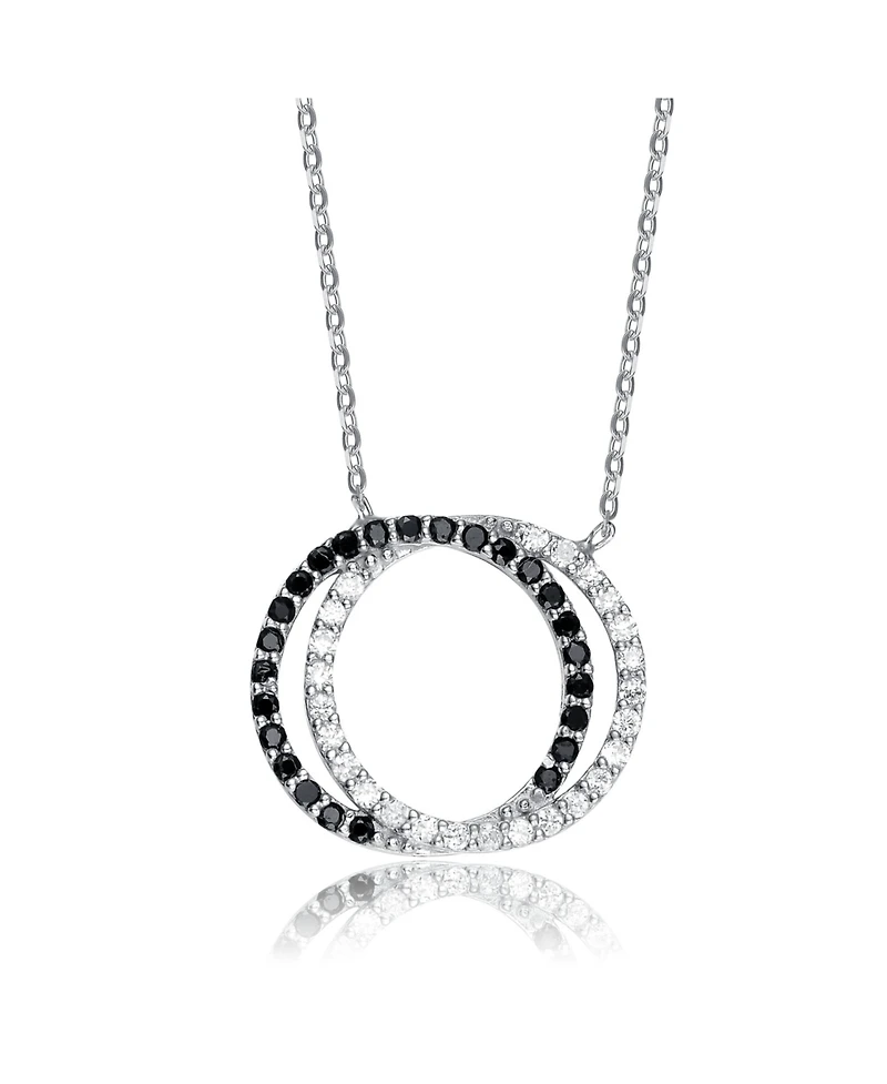 Sterling Silver White Gold Plated Cubic Zirconia Double Outlined Circle Neckalce