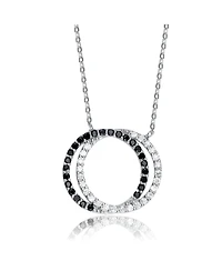 Sterling Silver White Gold Plated Cubic Zirconia Double Outlined Circle Neckalce