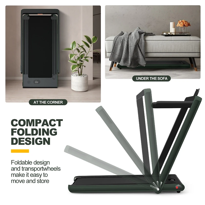 2-in-1 Electric Motorized Folding Treadmill with Dual Display, Speaker & Compact Design for Home Workouts