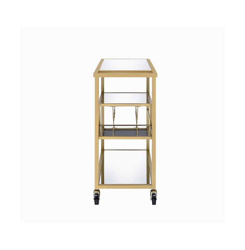 Modern Glass Bar Cart – 2-Tier Rolling Cart with Metal Frame for Entertaining