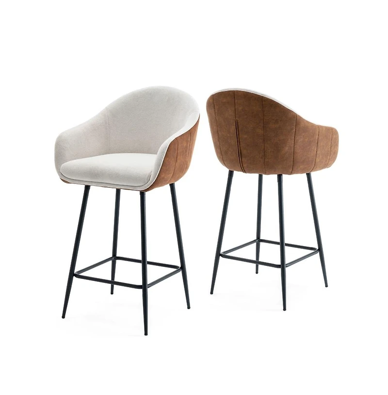 Set of 2 Modern Counter Height Bar Stools, Two-Tone Design for Kitchen Island & Home Bar-The Pop Home