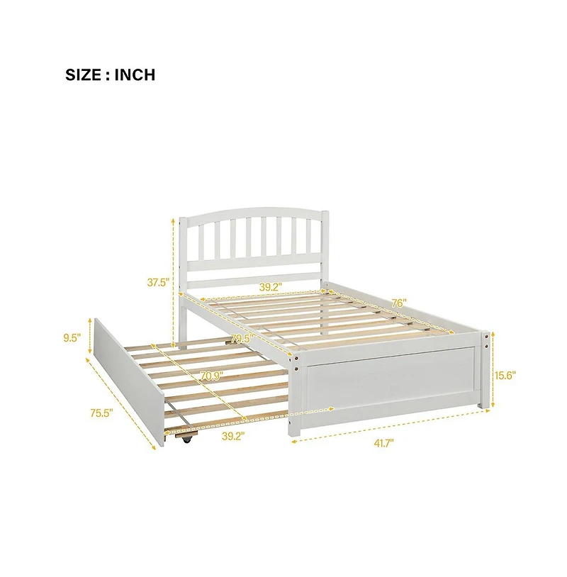 Space-Saving Bed with Trundle for Guest Room or Kids Room
