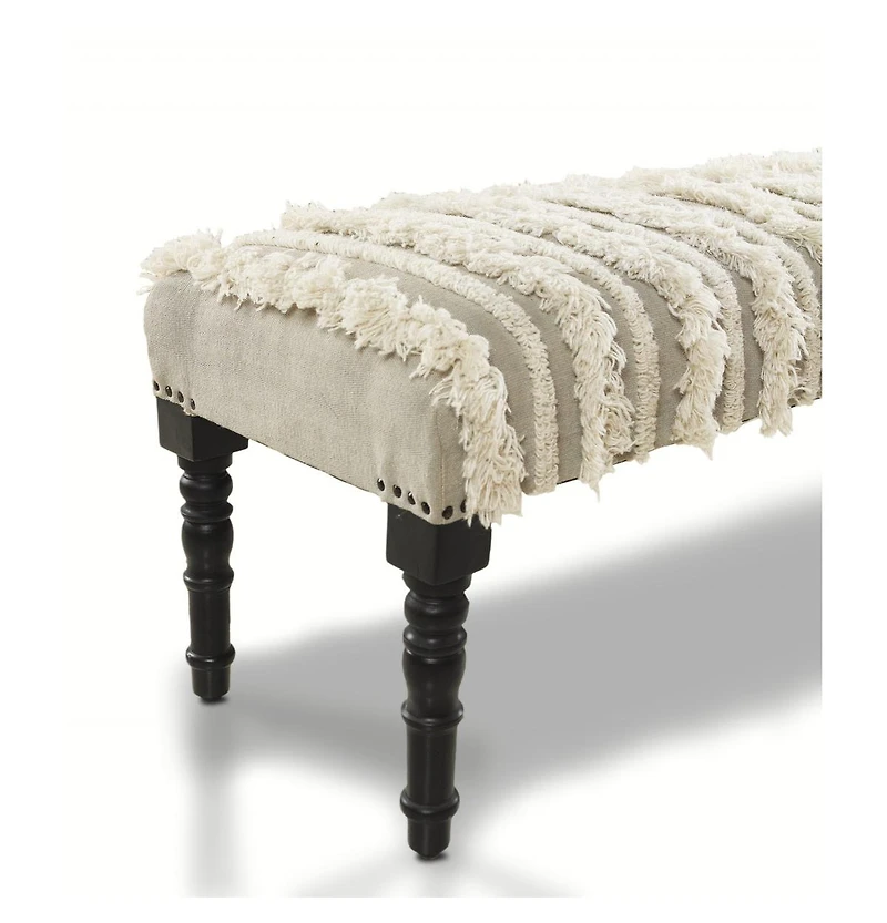 Modern Upholstered Bench with Black Legs and Striped Fabric for Home Decor