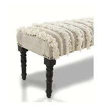 Modern Upholstered Bench with Black Legs and Striped Fabric for Home Decor