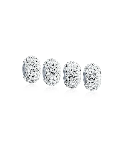 Bling Jewelry Set of 4 White Crystal Spacer Charm Bead .925 Sterling Silver Core