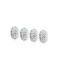 Bling Jewelry Set of 4 White Crystal Spacer Charm Bead .925 Sterling Silver Core