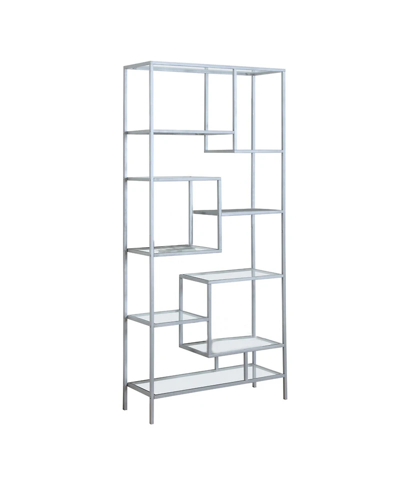 Industrial 9-Shelf Metal and Glass Bookcase – Home Office or Living Room